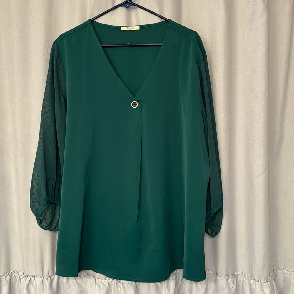 Deep green flowy tunic top for women